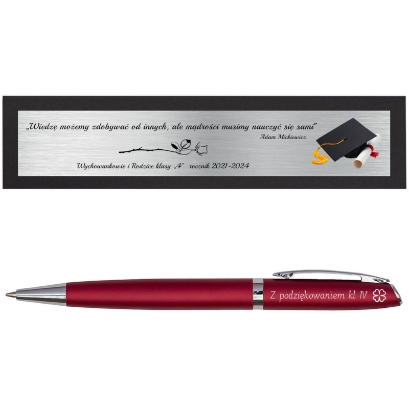 Prezent dla nauczyciela: bordowy długopis aluminiowy z grawerem