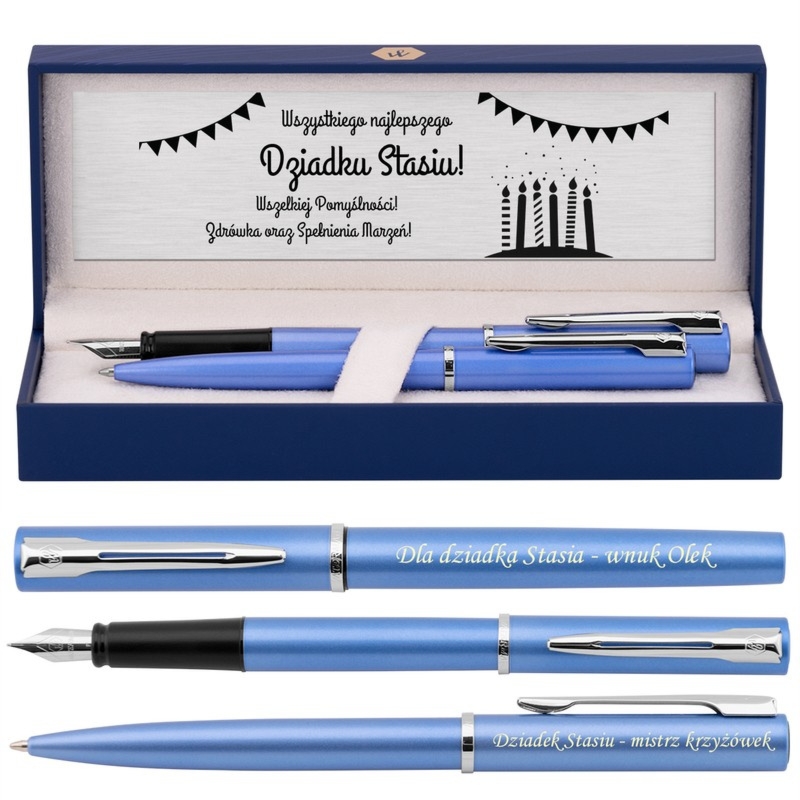 Zestaw Waterman Allure błękitny na urodziny z grawerem w pudełku
