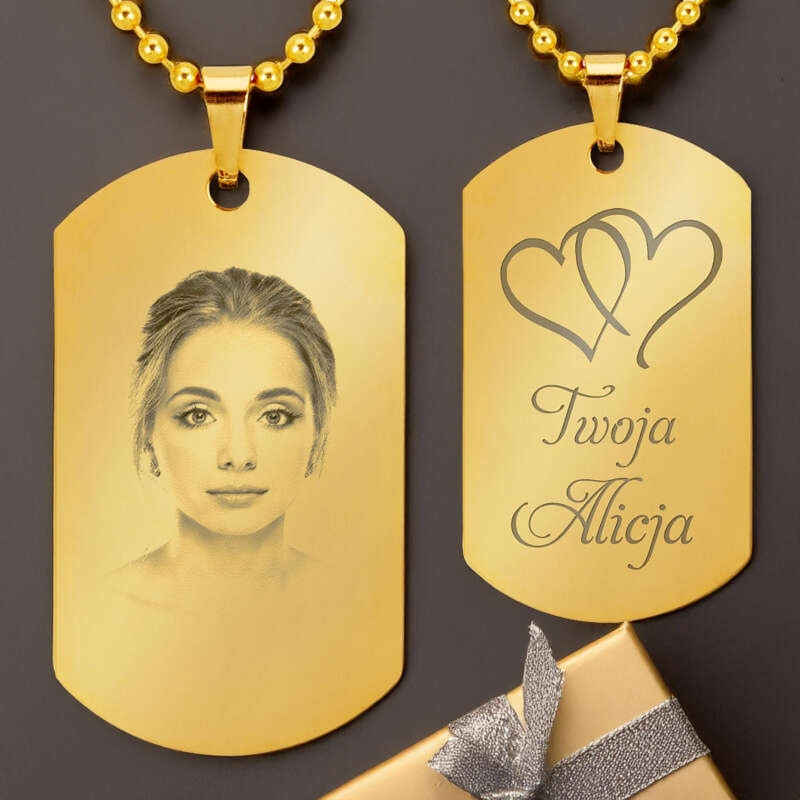 Nieśmiertelnik ze stali szlachetnej / złoty kolor / Grawer