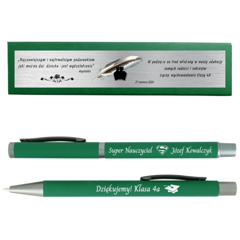 Zestaw Jetmore zielony z grawerem i tabliczką z dedykacją