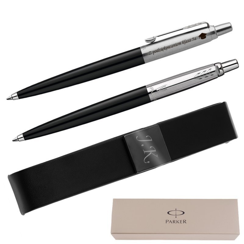 Czarny PARKER Jotter Special z etui z eko-skóry i grawerem