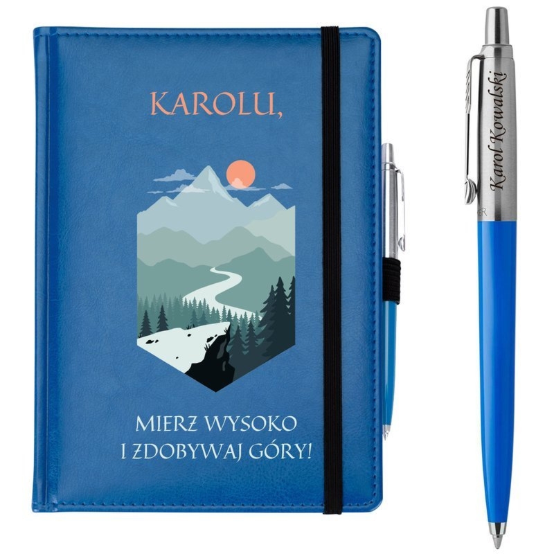 Zestaw notes Nebraska błękitny z nadrukiem UV i Parker Jotter