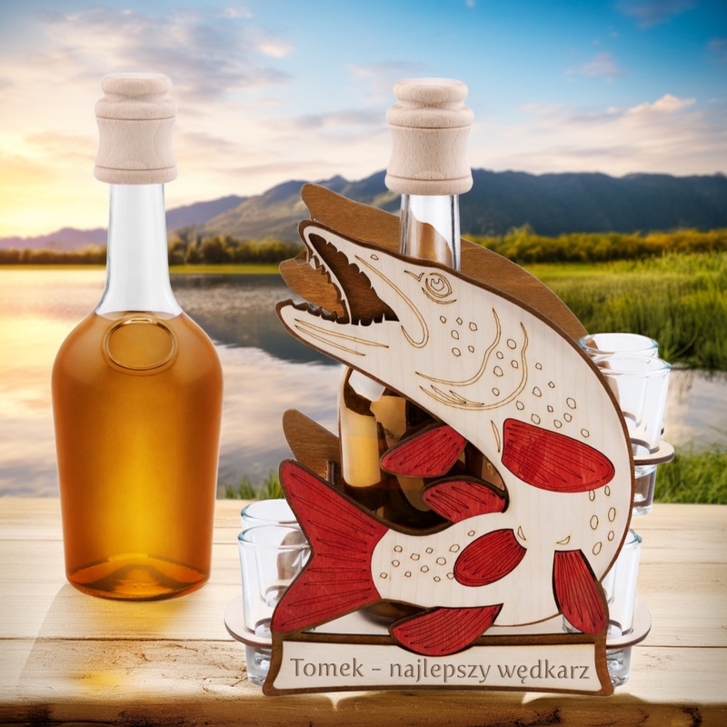 Komplet 7-częściowy Karafka i kieliszki Szczupak z Grawerem