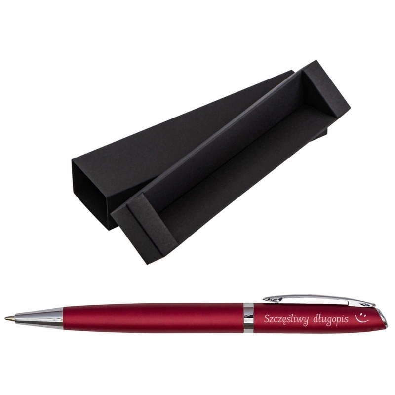 Bordowy długopis aluminiowy z grawerem laserowym w pudełku