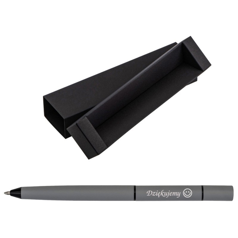 Szary długopis i ołówek 2w1 z grawerem laserowym w pudełku