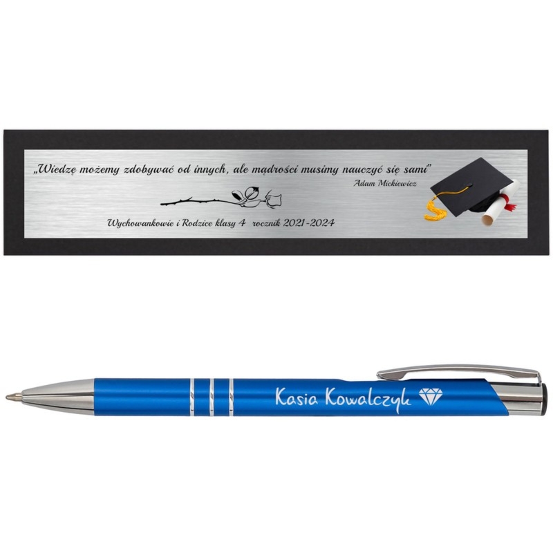 Prezent dla nauczyciela: długopis z grawerem i dedykacją na pudełku