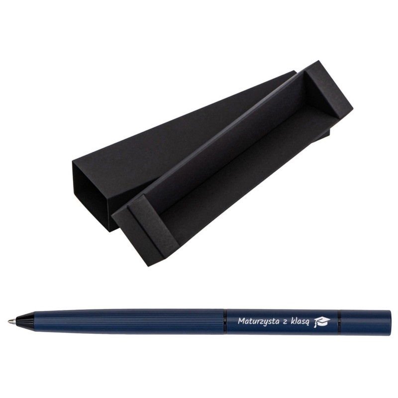 Granatowy długopis 2w1 z ołówkiem i grawerem w czarnym pudełku