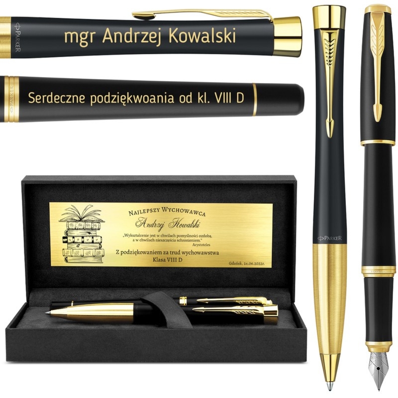 Zestaw Parker Urban czarny GT: pióro wieczne i długopis z grawerem