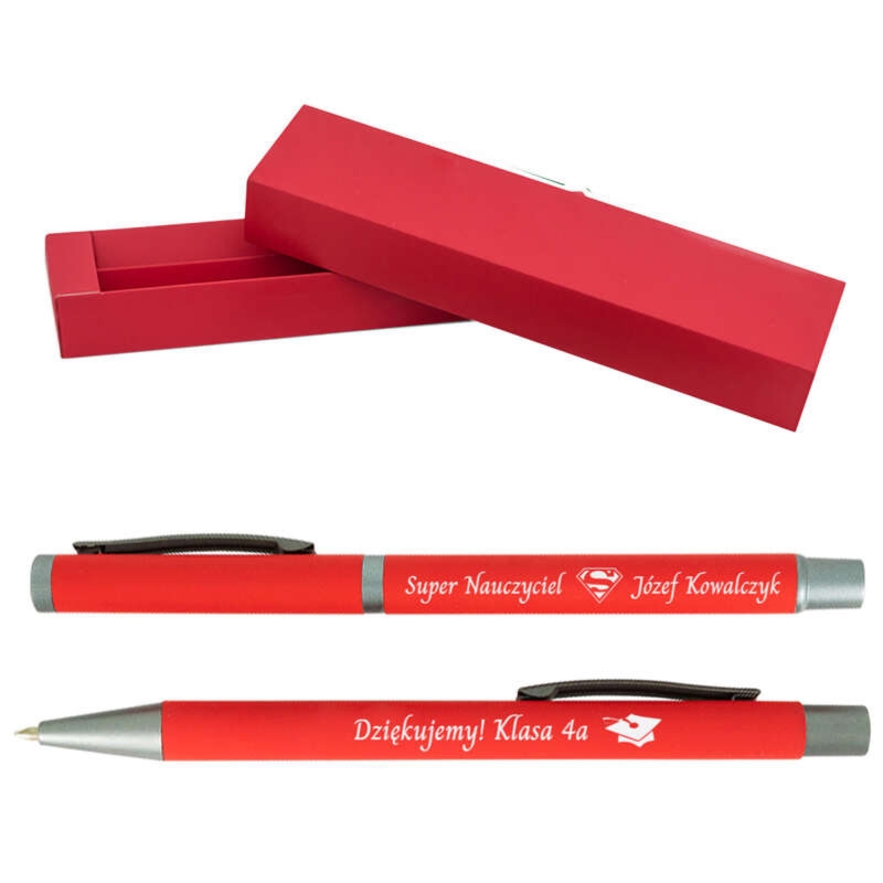 Zestaw Jetmore czerwony: długopis i pióro kulkowe z grawerem