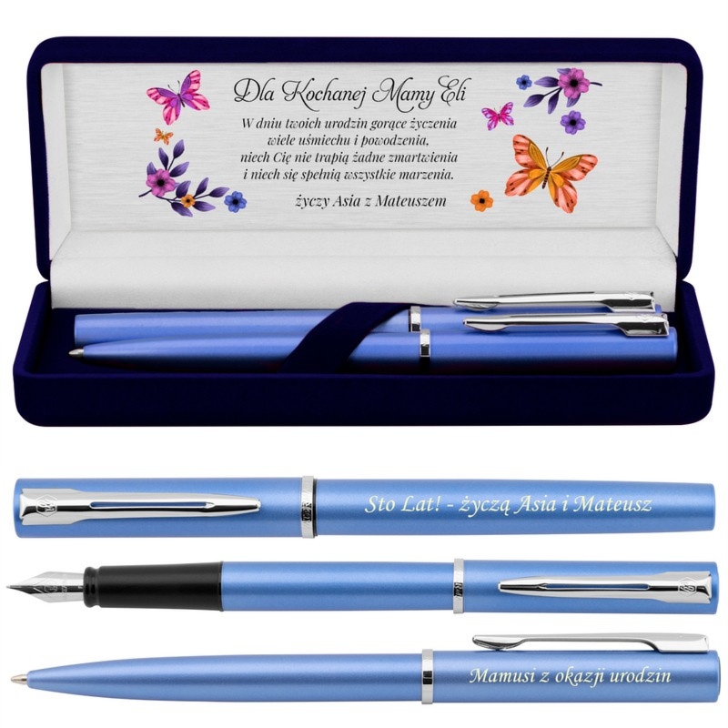 Urodziny/rocznica: Waterman Allure błękitny zestaw z grawerem