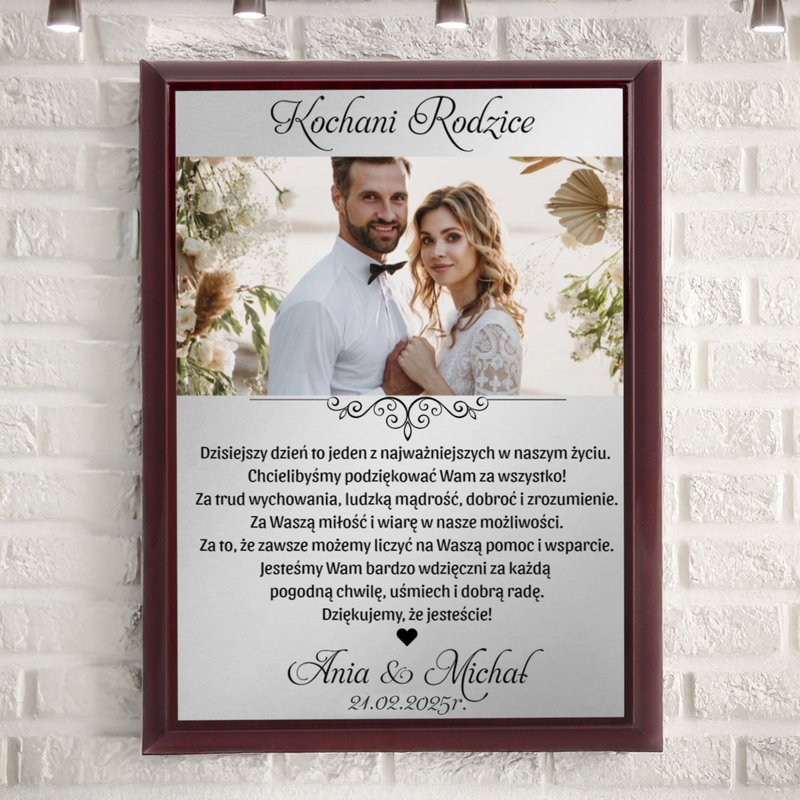 Ślubne podziękowania dla rodziców – panel w pionie z dedykacją