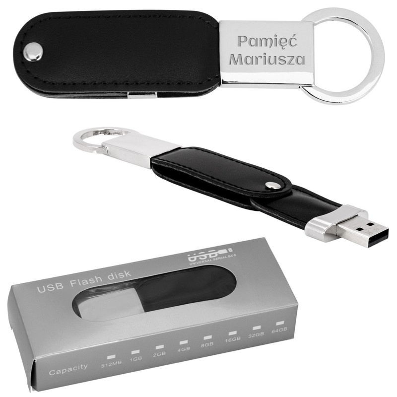 Pamięć USB 32 GB w czarnym breloku USB 3.0 z grawerem na metalu