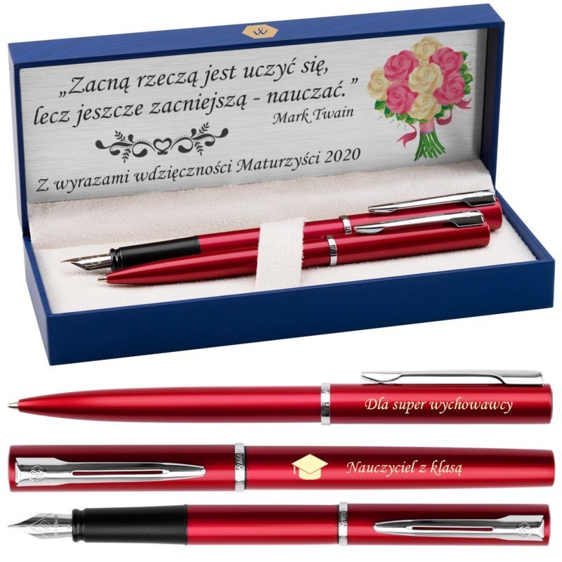 Zestaw Waterman Allure czerwony CT: pióro i długopis z grawerem