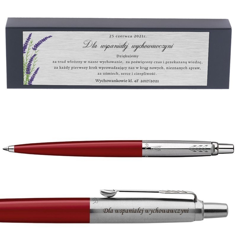 Długopis Parker Jotter Special czerwony z grawerem i tabliczką