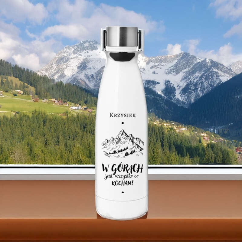 Butelka termiczna 500 ml Air Gifts z nadrukiem UV – idealny prezent dla miłośnika gór