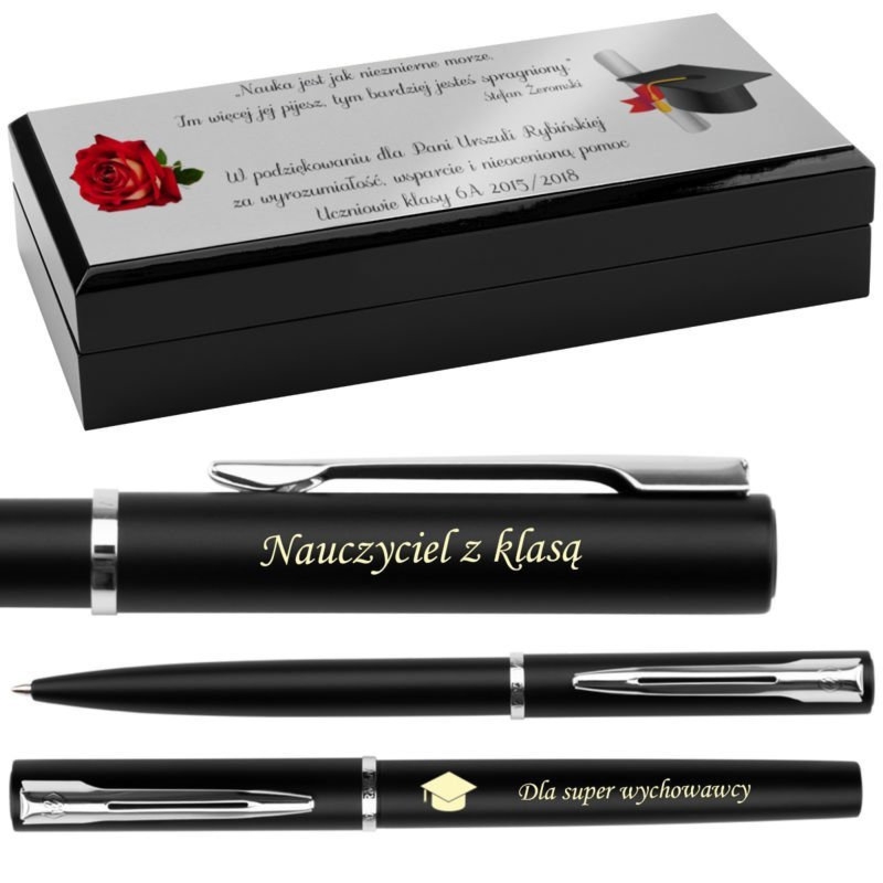 Zestaw Waterman Allure czarny mat CT: pióro i długopis z grawerem