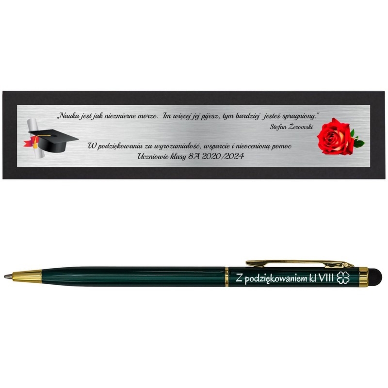 Długopis reklamowy Touch Tip Gold ciemnozielony z grawerem i tabliczką