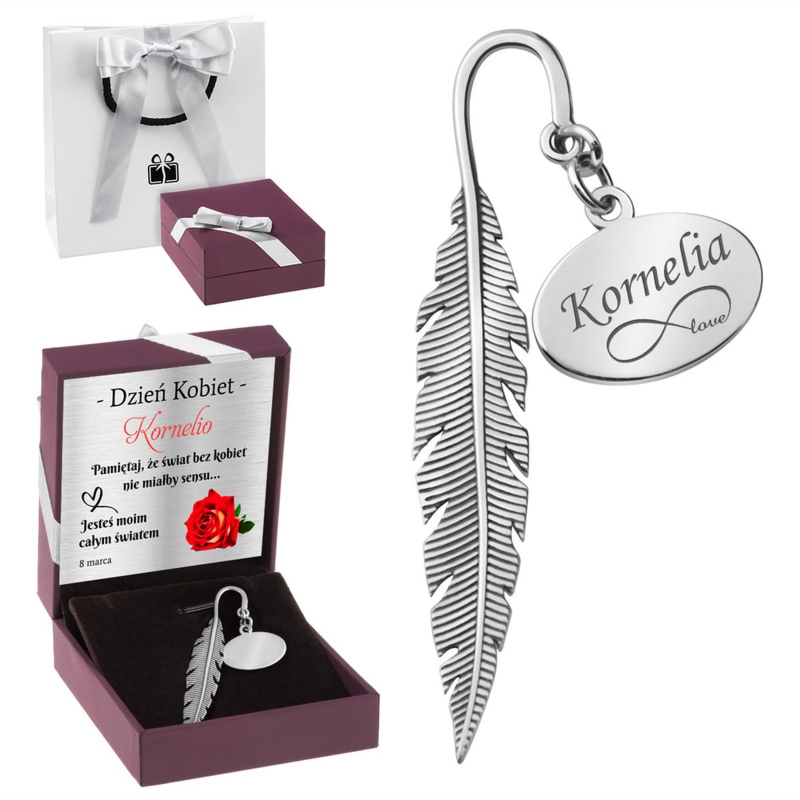 Srebrna zakładka do książki - piórko z Grawerem / pr. 925