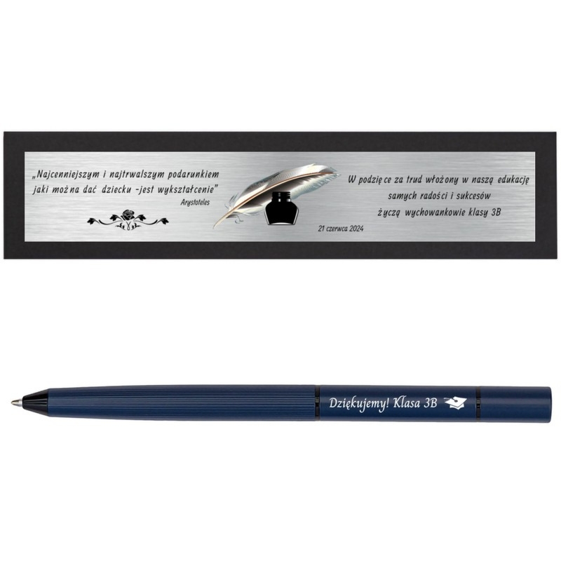Granatowy długopis i ołówek 2w1 z grawerem i tabliczką w pudełku