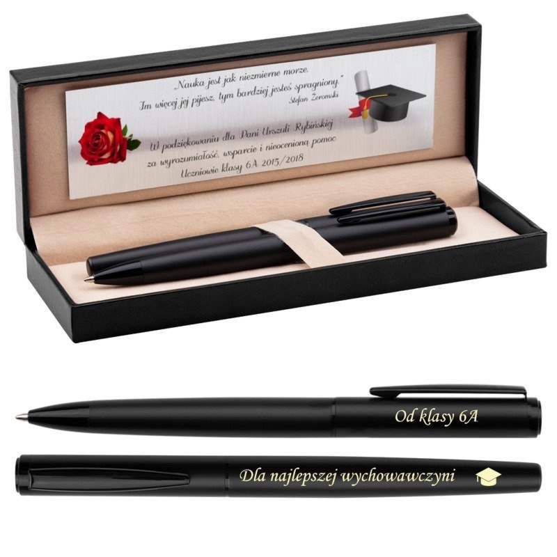 Ekskluzywny Czarny Zestaw Mauro Conti Długopis i Pióro Kulkowe Grawer i Dedykacja