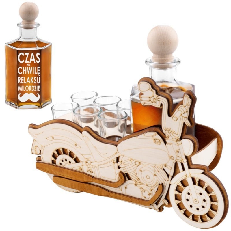 Komplet 7-częściowy Karafka i kieliszki Motocykl z Grawerem