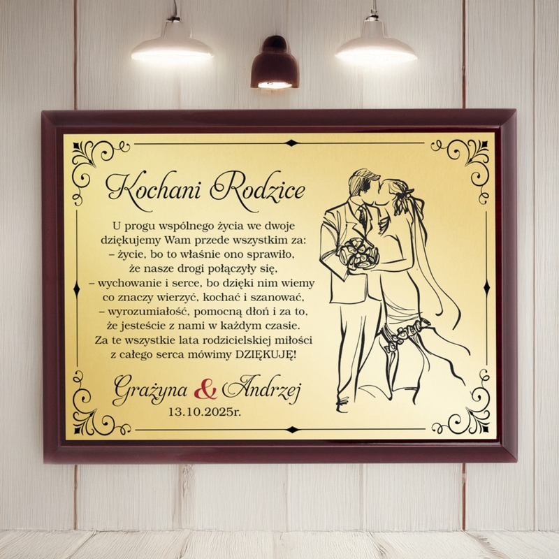 Ślubne podziękowania dla rodziców – panel ze złotą dedykacją