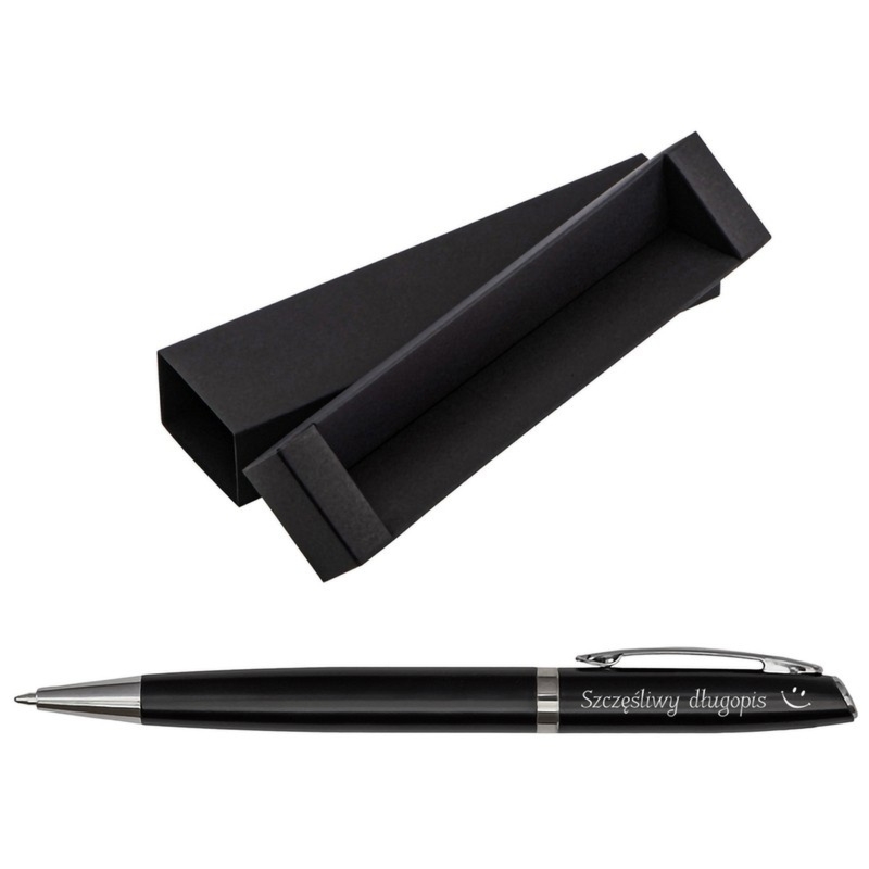 Czarny długopis aluminiowy z grawerunkiem laserowym w pudełku