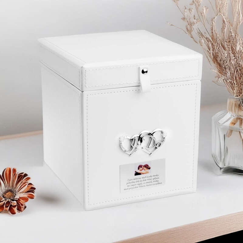 Duża szkatułka Biała z 3 albumami Pamiątka Prezent na Ślub Rocznicę DEDYKACJA