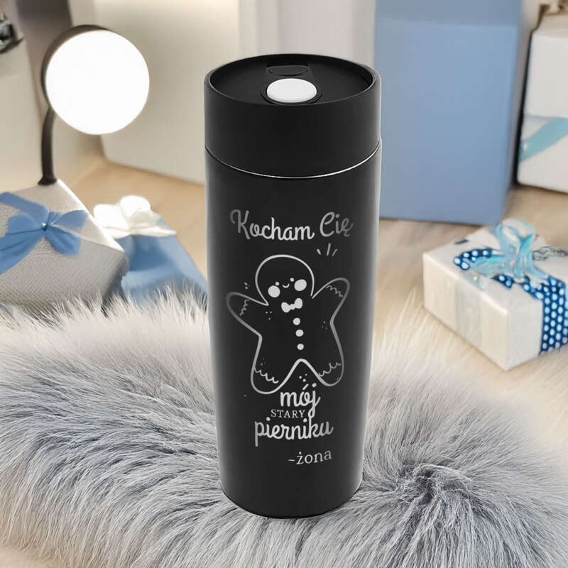 Kubek termiczny- czarny / 350ml / Piernik / prezent na Mikołaja /prezent na Święta Bożego Narodzenia/ Grawer