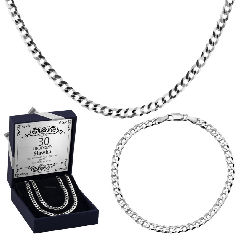 Zestaw łańcuszek bransoletka pancerka srebro 925 Dedykacja