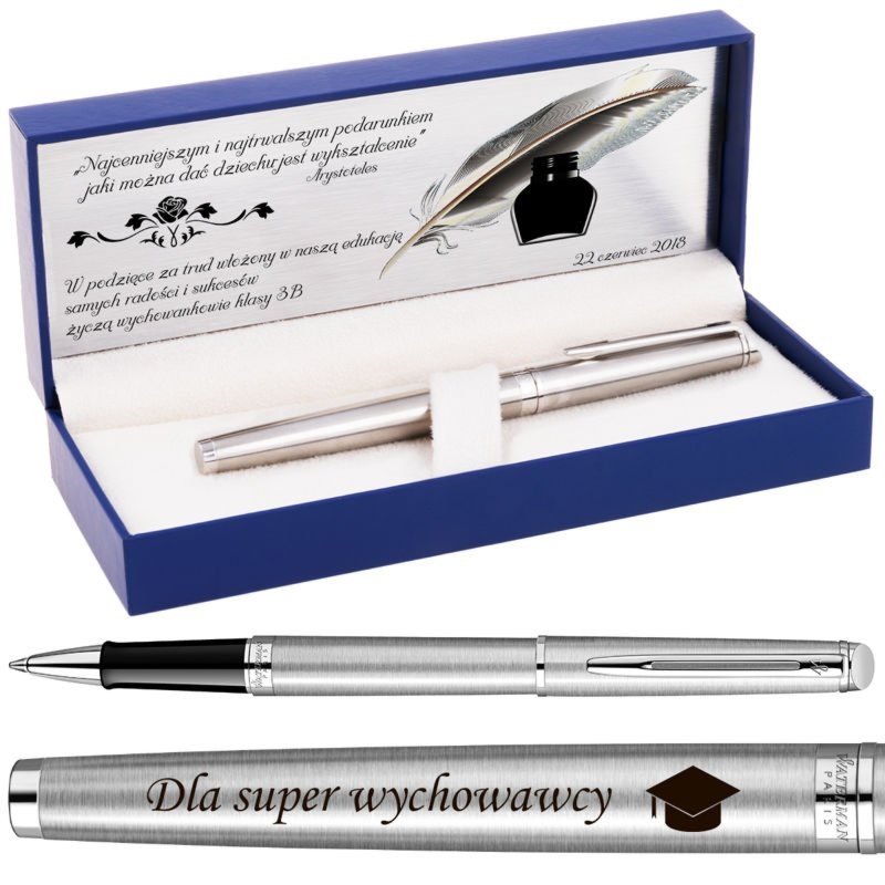 Pióro kulkowe Waterman Hemisphere stalowe CT z grawerem i tabliczką