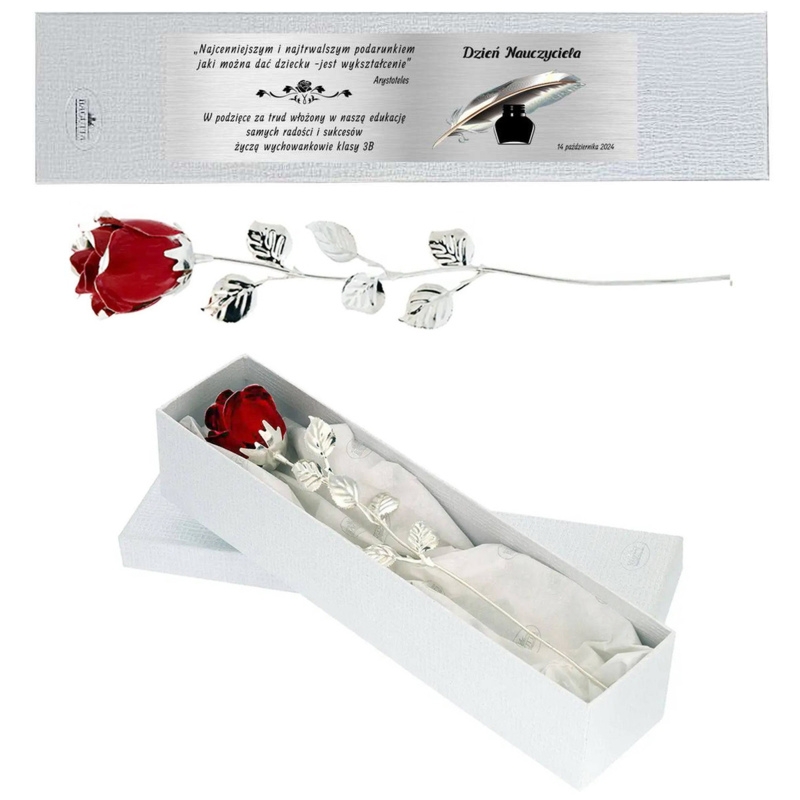 Pojedyncza Różowa Róża z personalizacją - wyjątkowy upominek dla nauczyciela