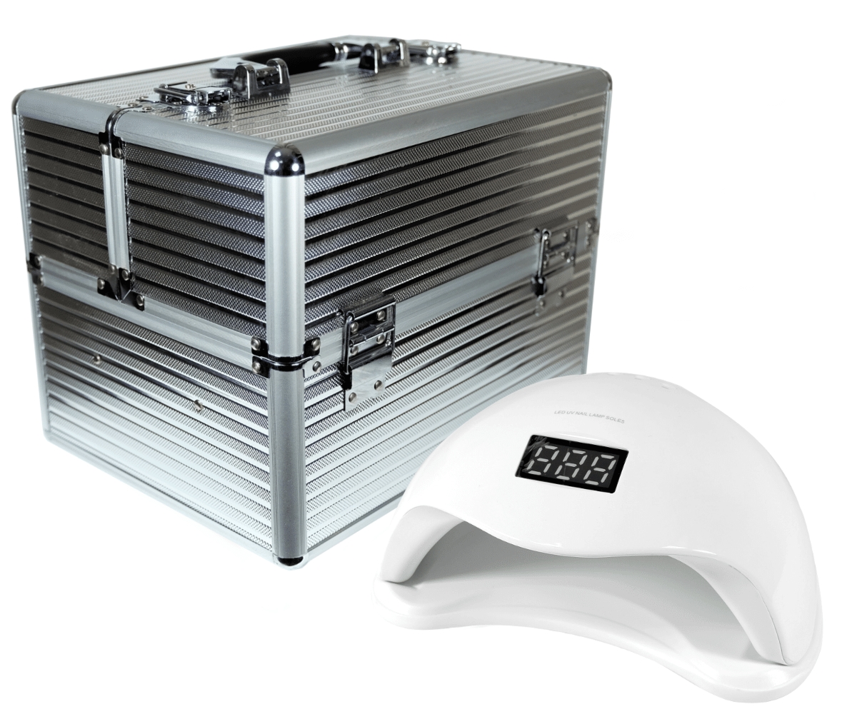 Zestaw kuferek srebrny mały + lampa UV LED 48W