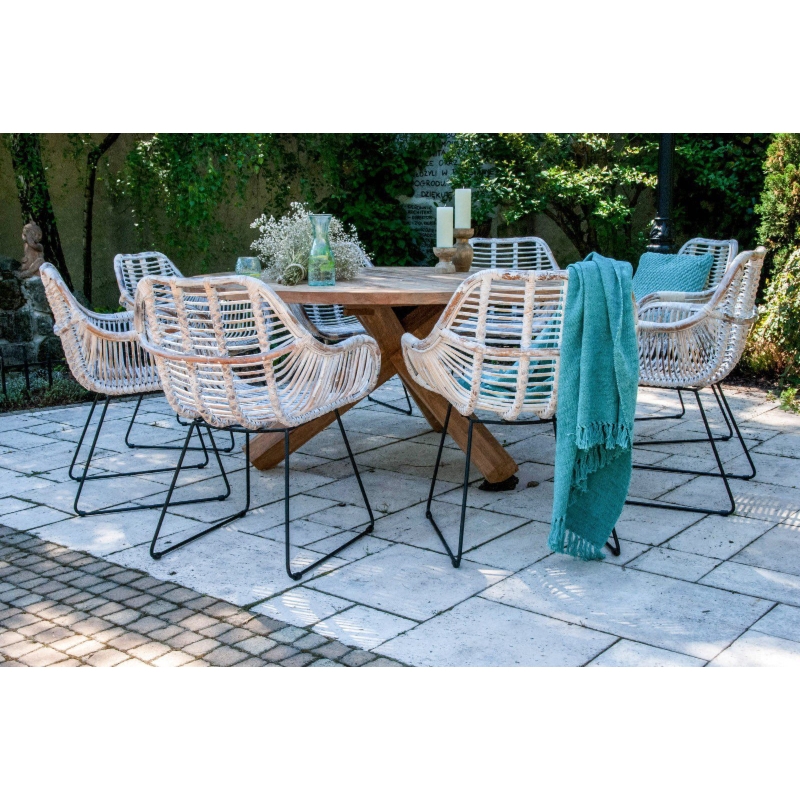 Komplet mebli ogrodowych BORDEAUX I 8 os. Vimine naturalny drewno teak - rattan