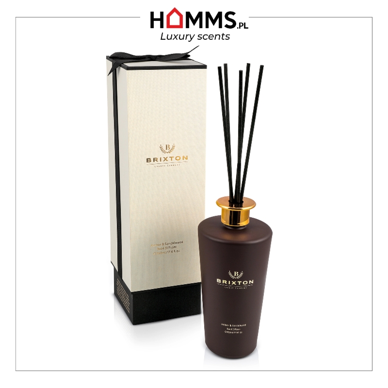 Dyfuzor zapachowy w szkle z patyczkami BRIXTON 500ml Amber & Sandalwood