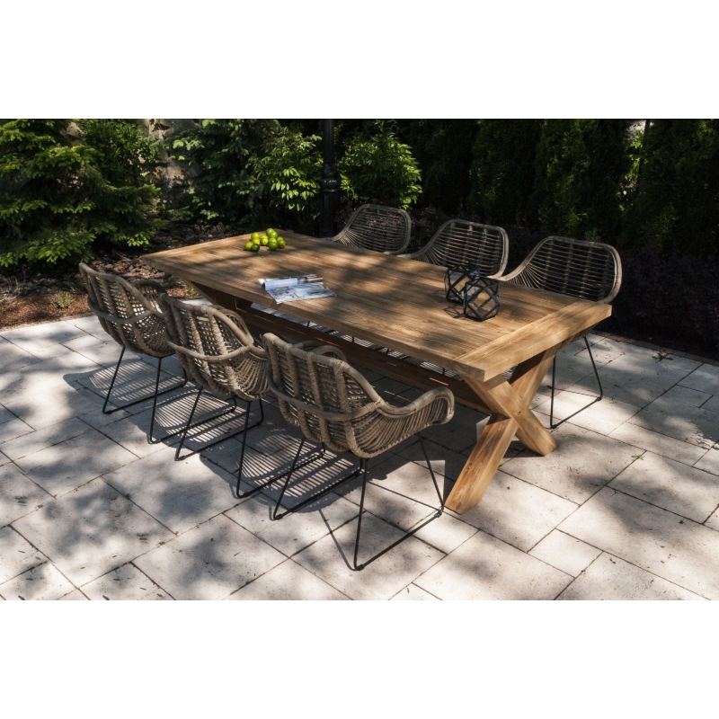 Meble tarasowe LYON VI 6 os. Vimine naturalne drewno teak - rattan