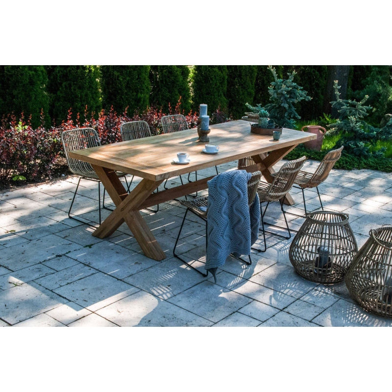 Zestaw mebli na taras LYON I 6 os. Vimine naturalny drewno teak - rattan