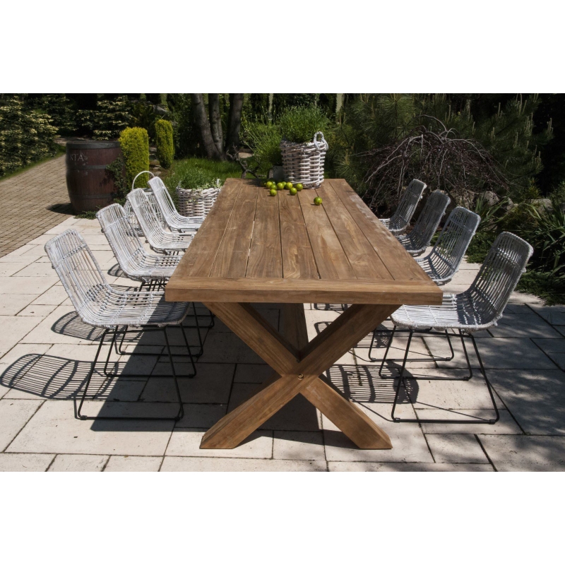 Meble ogrodowe do ogrodu zimowego LYON XI 8 os. Vimine naturalne drewno teak - rattan