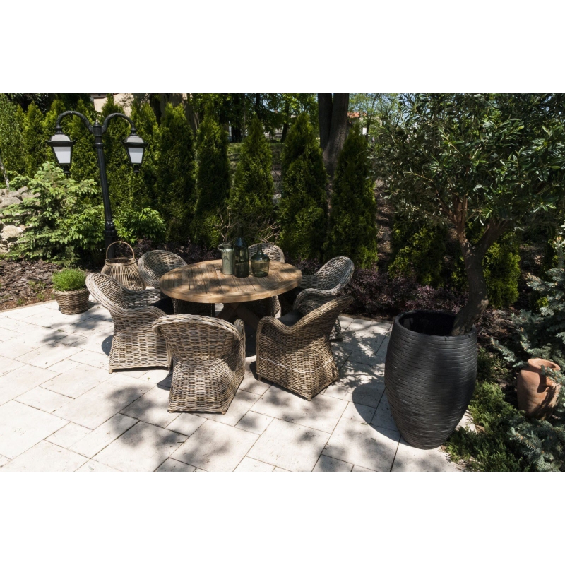 Zestaw stół teakowy z fotelami z rattanu BORDEAUX VI  Vimine naturalny drewno teak - rattan
