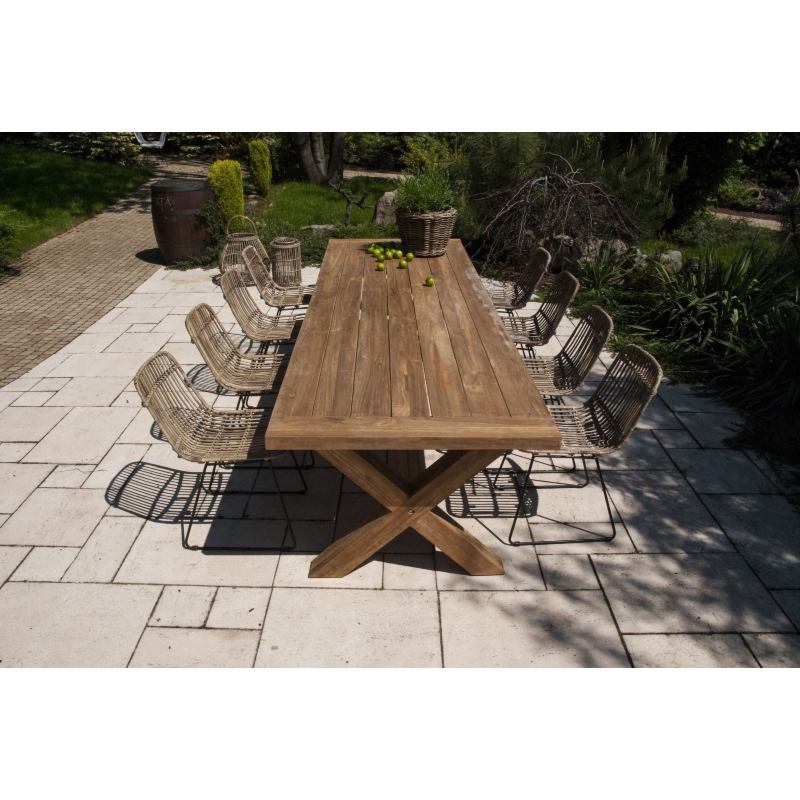 Meble ogrodowe do ogrodu zimowego LYON XII 8 os. Vimine naturalne drewno teak - rattan