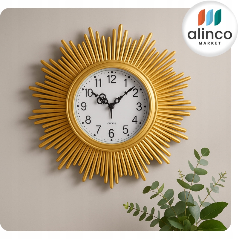 Zegar Ścienny Złoty Kwarcowy Cichy Nowoczesny Średnica 25 cm