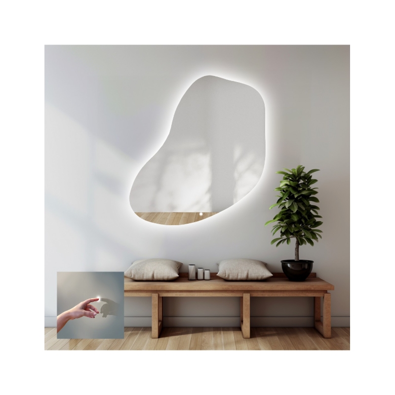Lustro łazienkowe o nieregularnym kształcie z włącznikiem - KWARC LED PREMIUM