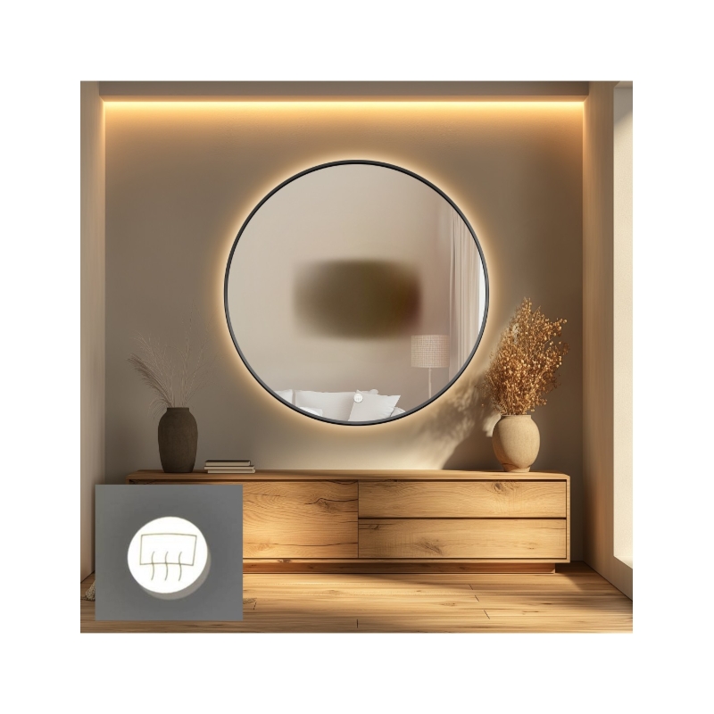 Lustro okrągłe w ramie z matą antyparową - OTYLIA LED PREMIUM