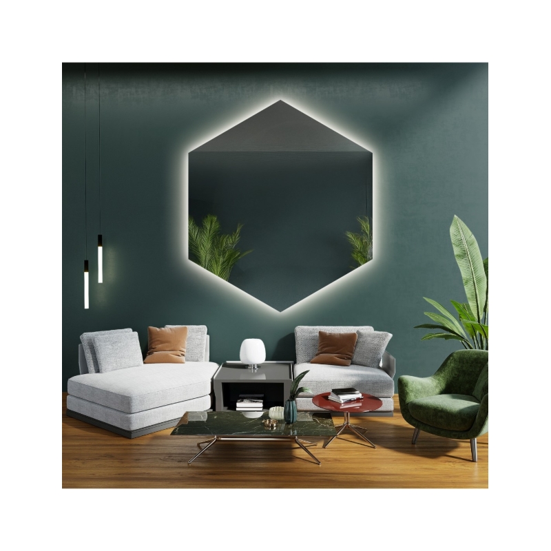 Lustro o geometrycznym kształcie z podświetleniem – HEXA LED