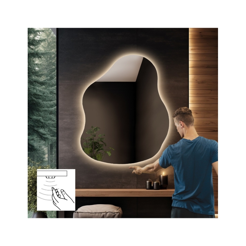 Lustro łazienkowe o nieregularnym kształcie z włącznikiem sensorycznym - STONE LED PREMIUM