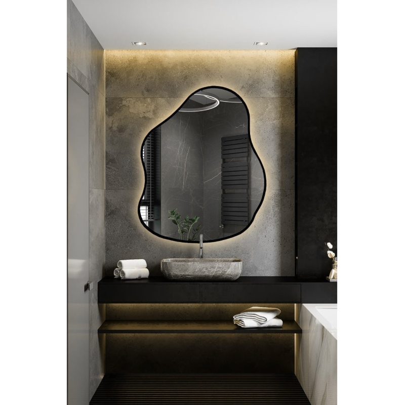 Lustro o organicznym kształcie w ramie z podświetleniem - STONE W RAMIE LED