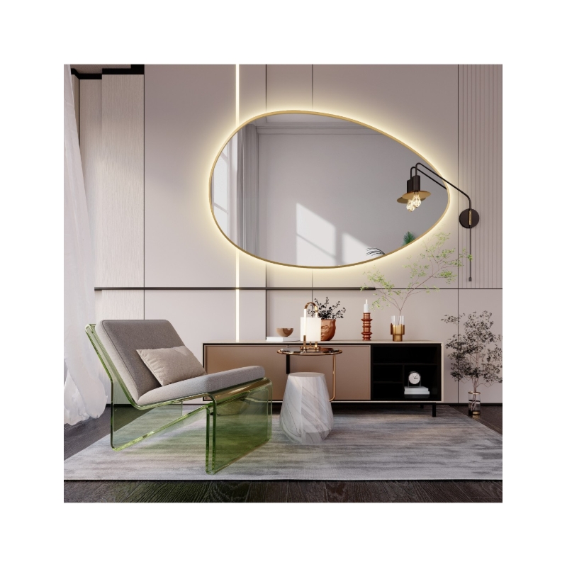 Lustro organiczne w ramie złotej MDF SLIM z podświetleniem - ZOE LED - kolor ramy do wyboru