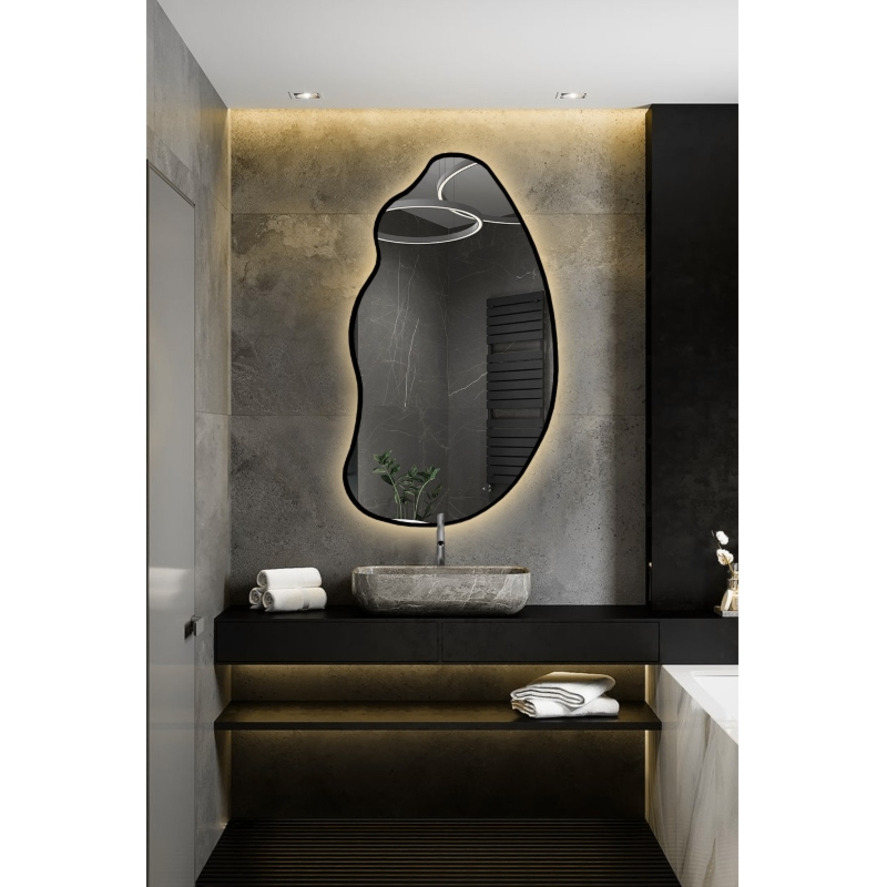 Lustro o organicznym kształcie w ramie z podświetleniem - TOPAZ W RAMIE LED