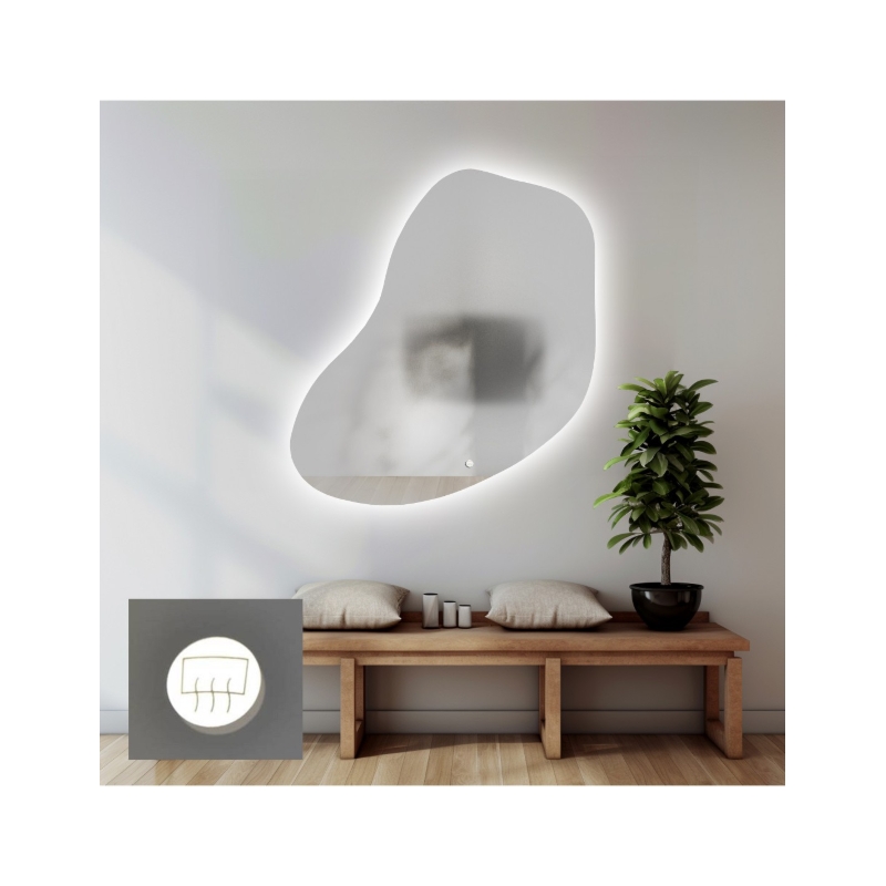 Lustro łazienkowe o nieregularnym kształcie z matą antyparową - KWARC LED PREMIUM