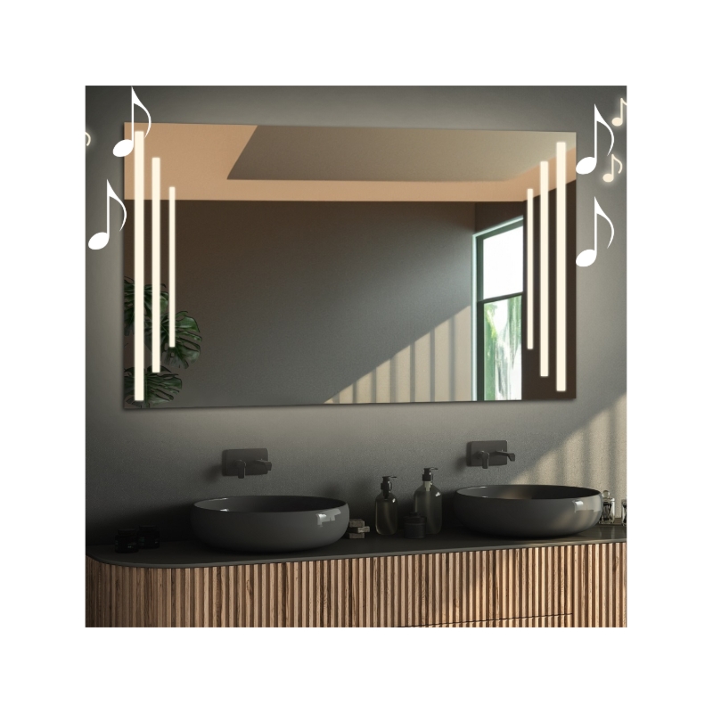 Łazienkowe lustro prostokątne z głośnikiem bluetooth - ALIS LED PREMIUM